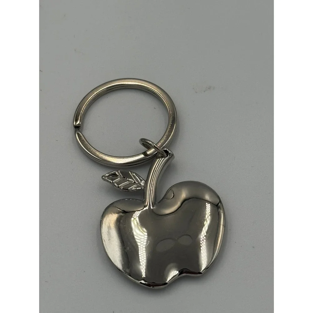 Sheridan Non Tarnish Silver Tone Apple‎ Keychain Teacher Gift High Polish Charm